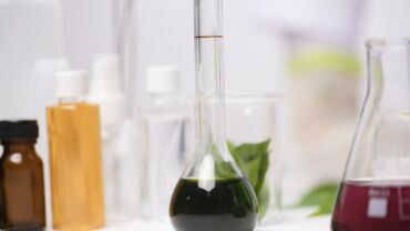 Healthcare creme production in laboratory. Creme products in lab. Healthcare industry.