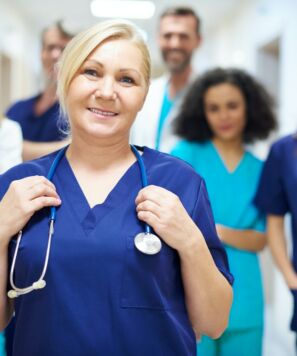 Team of cheerful and ambitious doctors